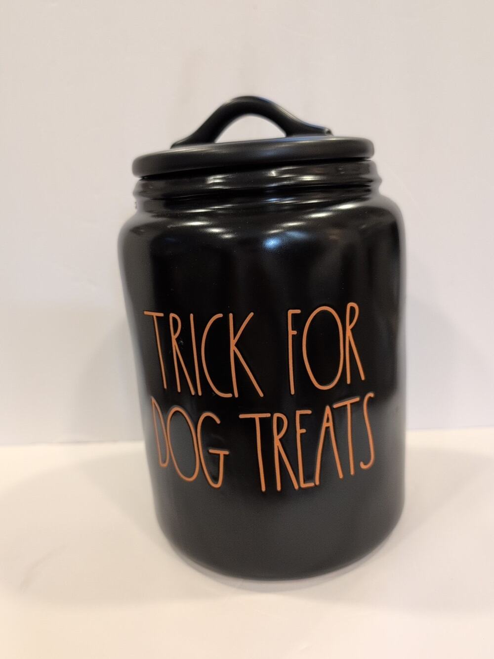 Halloween‎ Rae Dunn Trick for Dog Treats Ceramic Canister Black w/orange letters